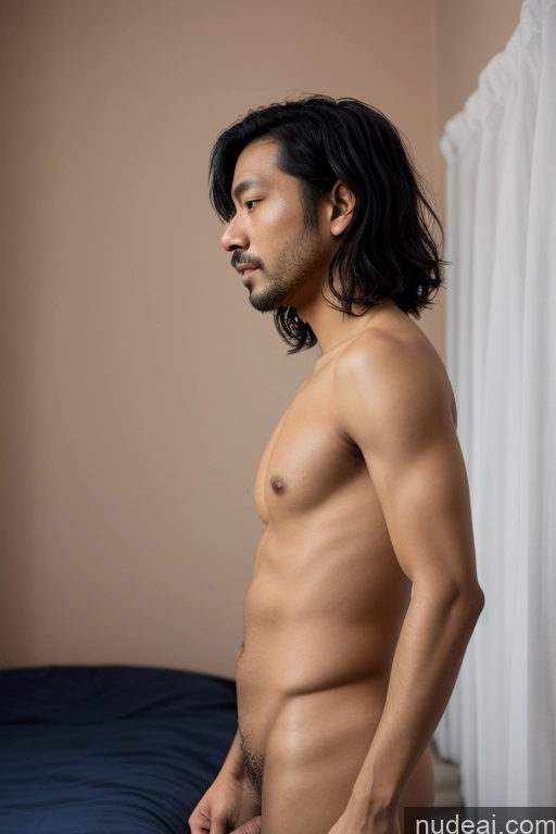 ai nude image of there is a man with a long black hair standing in a bedroom pics of Woman Small Tits Skinny Short Handsome Man Penis Excessive Pubic Hair 30s Black Hair Vietnamese Bedroom Fellatio (Side View)