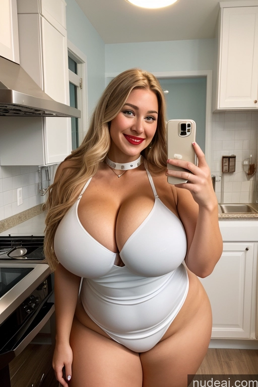 ai nude image of araffe woman in a white bodysuit taking a selfie in a kitchen pics of Busty Beautiful Big Ass Thick 30s Happy Choker Dress Cleavage Long Hair Bending Over Chubby One Model Huge Boobs Lipstick Perfect Boobs Scandinavian Big Hips Mirror Selfie Bra Bright Lighting Pearl Jewelry Kitchen