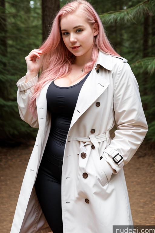 ai nude image of araffe woman with pink hair wearing a white trench coat pics of Huge Boobs Beautiful Fairer Skin Big Ass Big Hips 18 Sexy Face Pink Hair Long Hair Front View White Trench Coat