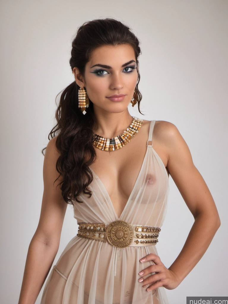 ai nude image of arafed woman in a dress with a gold belt and earrings pics of Woman Small Tits Pubic Hair 40s Ponytail Brunette Egyptian Dark Fantasy Front View Dirndl Dress Medieval Traditional Tribal Cleavage Partially Nude Topless Transparent Diamond Jewelry Gold Jewelry Jewelry Pearl Jewelry Bright Lighting