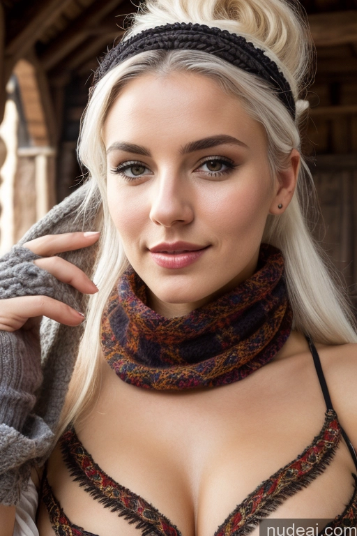 related ai porn images free for Woman Small Tits Pubic Hair 20s White Hair Ponytail German Dark Fantasy Partially Nude Medieval Scarf Traditional Dress Gloves Close-up View