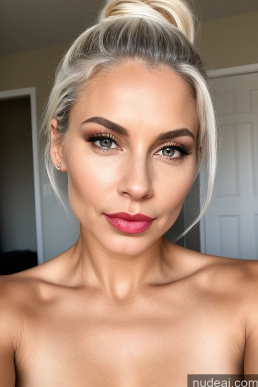 ai nude image of blond woman with a messy bun in her hair and a pink lip pics of One Small Tits Woman Skinny Pubic Hair Perfect Body Pouting Lips Lipstick White Hair Ponytail White 50s