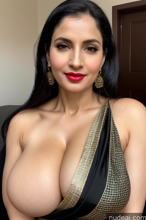 related ai porn images free for Woman One Huge Boobs Beautiful Lipstick Fairer Skin 40s Black Hair Slicked White Close-up View Sari Cleavage Simple