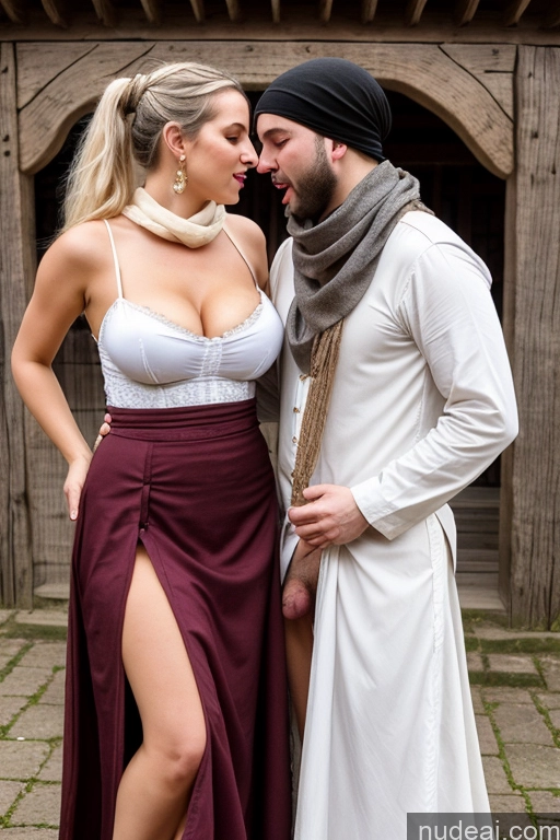 ai nude image of they are dressed in medieval clothing and posing for a picture pics of Woman + Man Small Tits Pubic Hair 20s Several White Hair Ponytail German Dark Fantasy Blowjob Partially Nude Dirndl Long Skirt Medieval Scarf Traditional