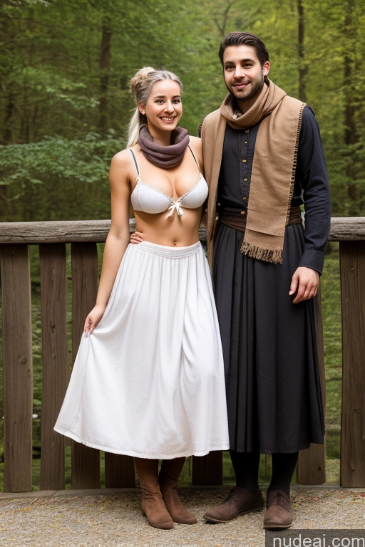 ai nude image of there is a man and woman dressed up in medieval clothing pics of Woman + Man Small Tits Pubic Hair 20s White Hair Ponytail German Dark Fantasy Partially Nude Dirndl Long Skirt Medieval Scarf Traditional Spreading Legs