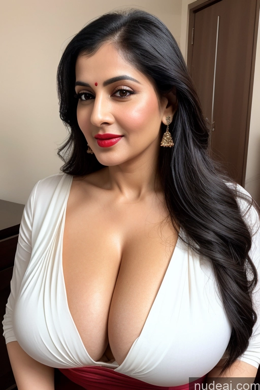 related ai porn images free for Woman One Huge Boobs Beautiful Lipstick Fairer Skin 40s Black Hair Slicked Close-up View Sari Cleavage Simple