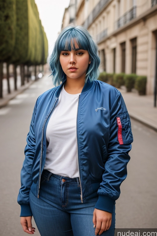 related ai porn images free for Woman One Chubby 18 Serious Blue Hair French Front View Casual Bomber Jeans