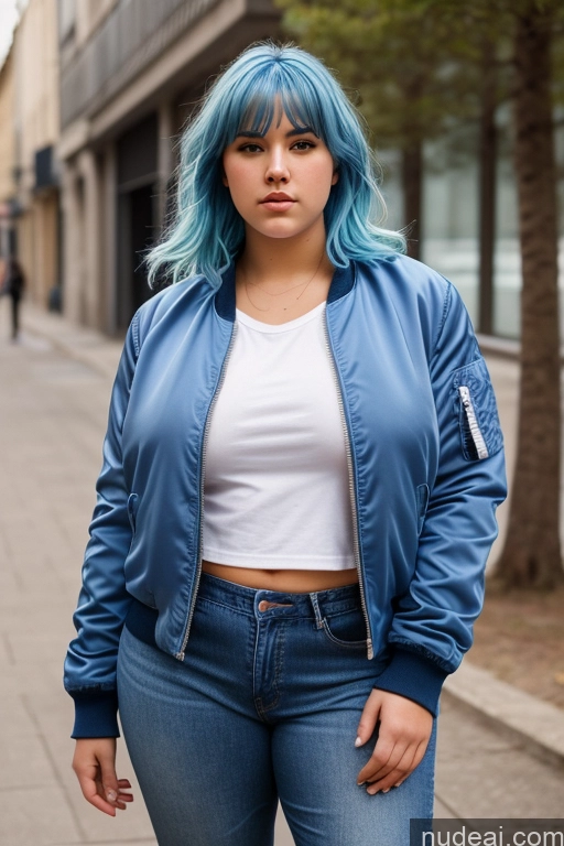 related ai porn images free for Woman One Chubby 18 Serious Blue Hair French Front View Casual Bomber Jeans