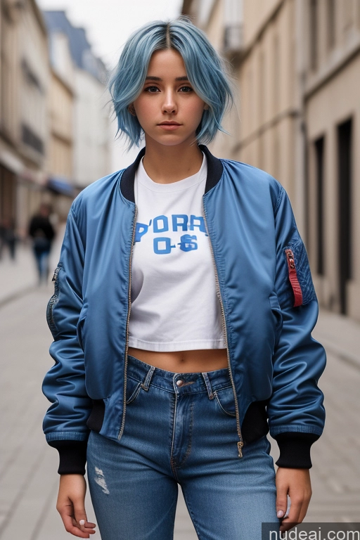 related ai porn images free for Woman One 18 Serious Blue Hair French Front View Casual Bomber Jeans Small Ass