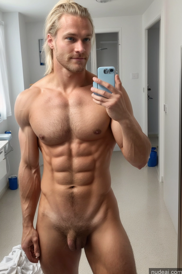 ai nude image of arafed man taking a selfie in a mirror with a cell phone pics of Hairy Women Pubic Hair Muscular Scandinavian Hospital Athlete Small Tits Several Mirror Selfie