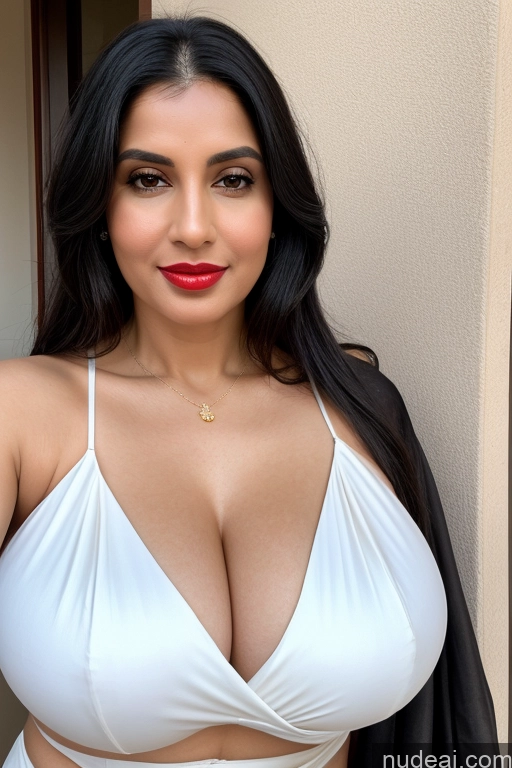 related ai porn images free for Woman One Huge Boobs Beautiful Lipstick Fairer Skin 40s Black Hair White Sari Cleavage Simple Close-up View Slicked