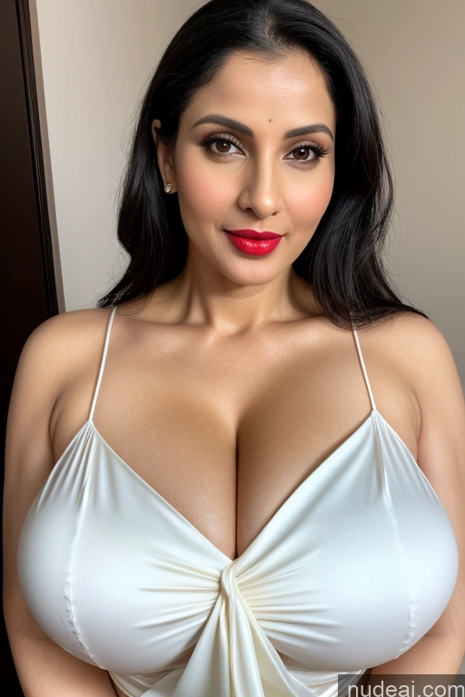 related ai porn images free for One Huge Boobs Beautiful Lipstick Fairer Skin 40s Black Hair Slicked White Sari Cleavage Close-up View Model