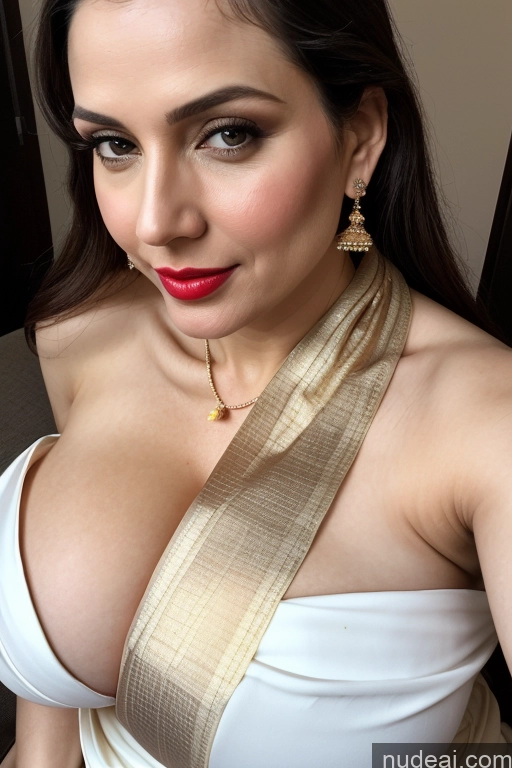 related ai porn images free for Woman One Huge Boobs Beautiful Lipstick Fairer Skin 40s Slicked White Close-up View Sari Cleavage