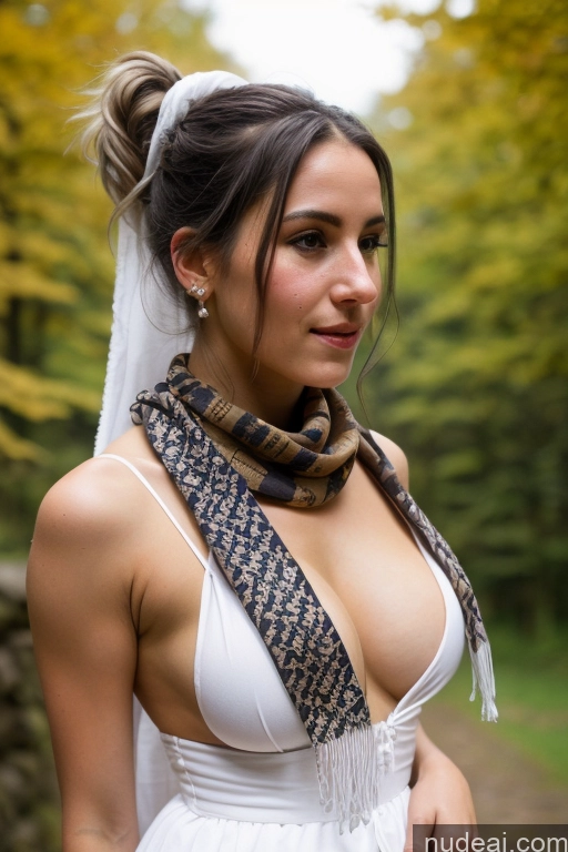 ai nude image of arafed woman in a white dress and a scarf posing for a picture pics of Athlete Small Tits Pubic Hair 20s White Hair Ponytail German Dark Fantasy Cumshot Partially Nude Dirndl Long Skirt Medieval Scarf Traditional Diamond Jewelry