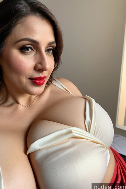 related ai porn images free for Woman One Huge Boobs Beautiful Lipstick Fairer Skin 40s White Close-up View Sari Cleavage