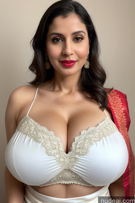 related ai porn images free for Woman One Huge Boobs Beautiful Lipstick Fairer Skin 40s White Close-up View Sari Cleavage