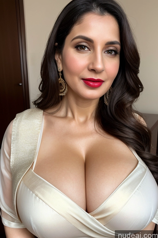 related ai porn images free for Woman One Huge Boobs Beautiful Lipstick Fairer Skin 40s White Close-up View Sari Cleavage