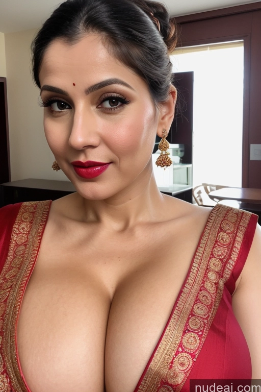 related ai porn images free for Woman One Huge Boobs Beautiful Lipstick Fairer Skin 40s White Close-up View Sari Cleavage Hair Bun