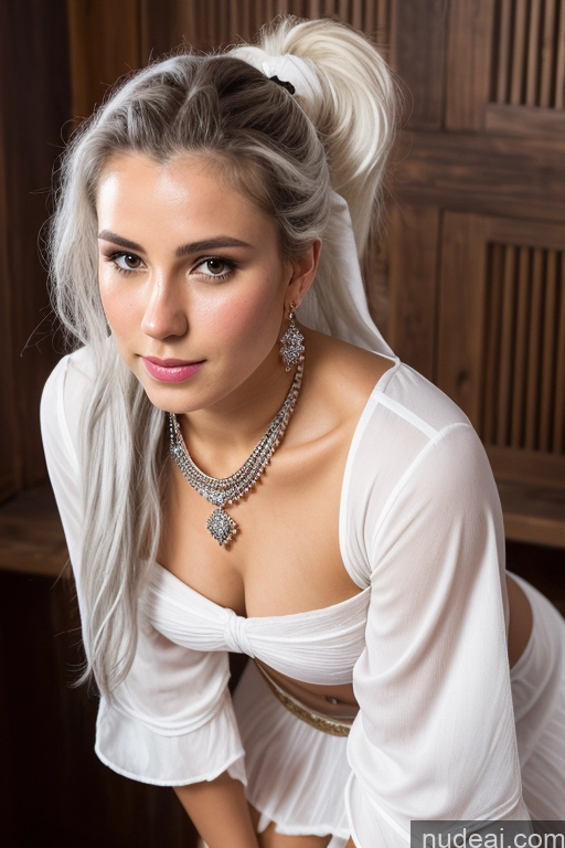 ai nude image of blond woman in white dress posing for a picture in a room pics of Athlete Small Tits Pubic Hair 20s White Hair Ponytail German Dark Fantasy Cumshot Partially Nude Dress Long Skirt Medieval Scarf Traditional Close-up View Diamond Jewelry