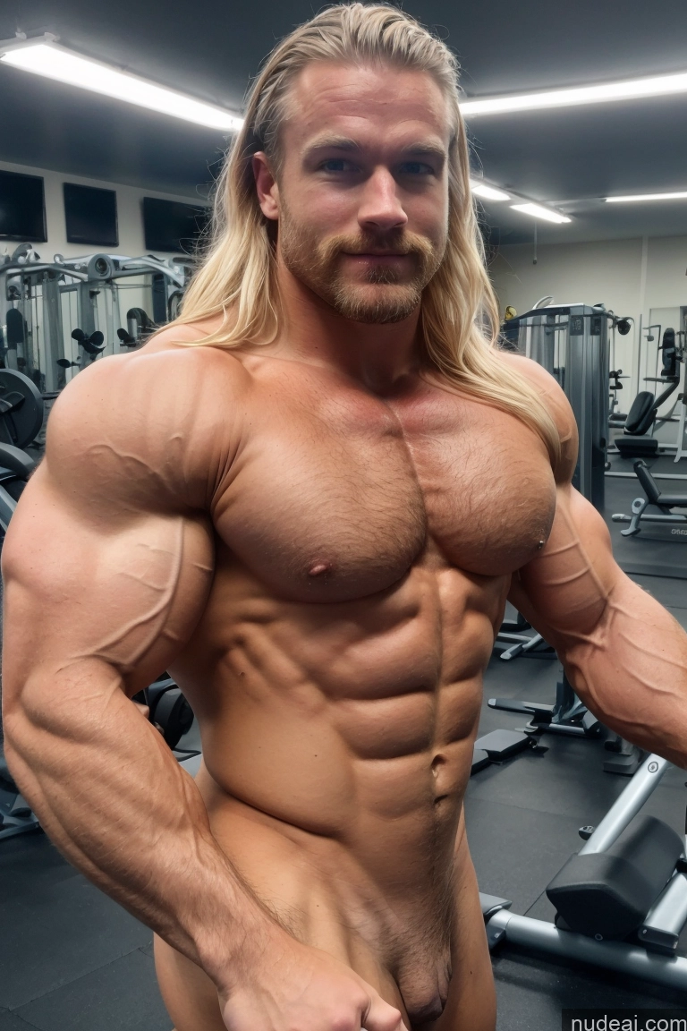 ai nude image of arafed man with long blonde hair and beard posing in a gym pics of Hairy Women Two Pubic Hair Muscular Scandinavian Bodybuilder Busty Gym