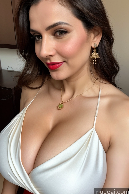 related ai porn images free for Woman One Huge Boobs Beautiful Lipstick Fairer Skin 40s White Close-up View Sari Cleavage