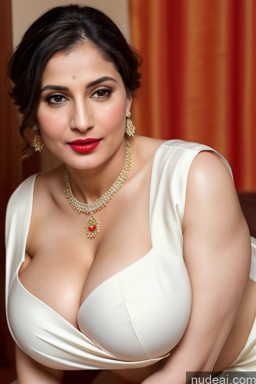 related ai porn images free for Woman One Huge Boobs Beautiful Lipstick Fairer Skin 40s Slicked White Close-up View Sari Cleavage Simple