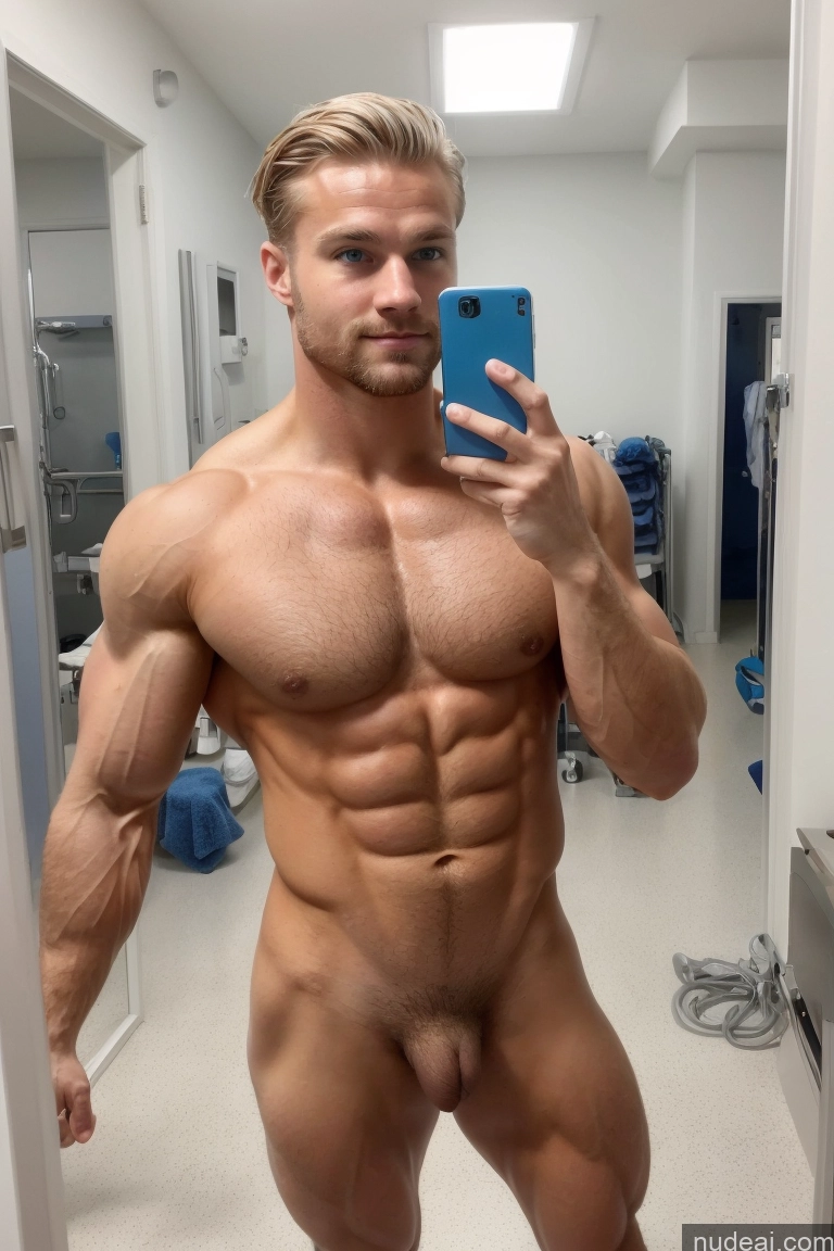 ai nude image of arafed man taking a selfie in a mirror in a bathroom pics of Hairy Women Pubic Hair Muscular Bodybuilder 20s Scandinavian Hospital Mirror Selfie Several Perfect Boobs