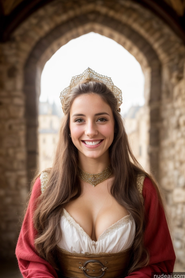 ai nude image of arafed woman in a medieval dress with a tiara and a smile pics of Model Beautiful Skinny Pubic Hair 20s Happy Brunette Long Hair French Medieval