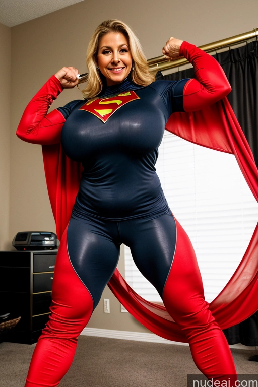 ai nude image of araffe woman in a superman costume posing for a picture pics of Thick Huge Boobs Superhero Spandex Big Hips Big Ass Muscular Middle Eastern Milf