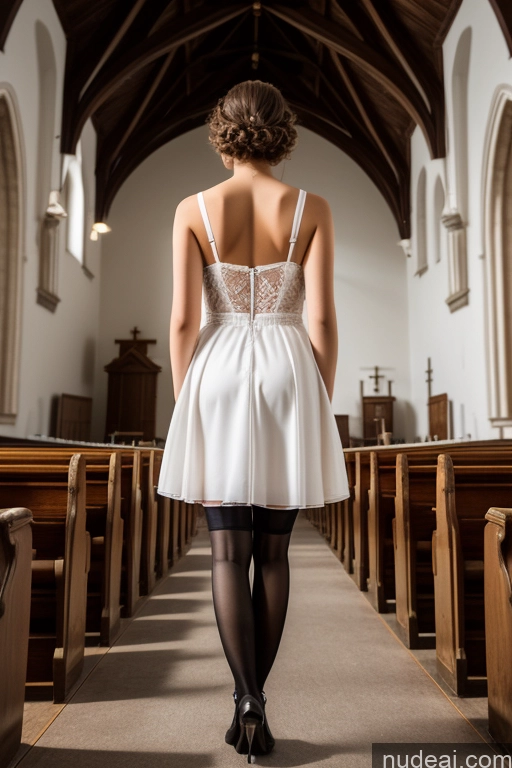 ai nude image of araffe woman in a white dress walking down a church aisle pics of 18 Church Dress Stockings Back View