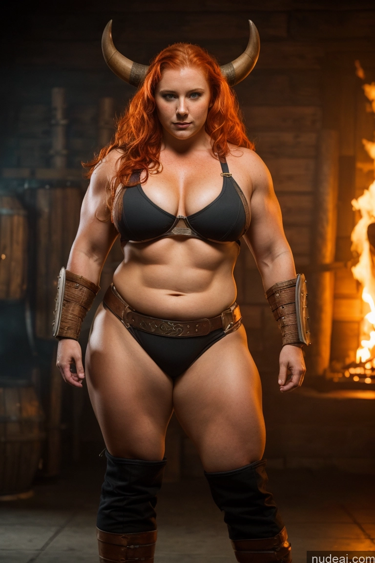 ai nude image of arafed woman in a bikini and horned horns poses for a picture pics of Big Hips Cyberpunk Chubby Viking Bodybuilder Busty Thick Irish