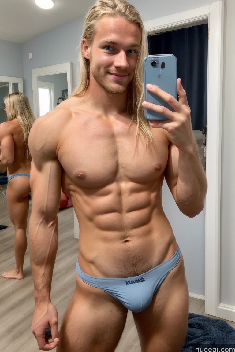 ai nude image of blond man in a blue thong is taking a selfie in a mirror pics of Hairy Women Pubic Hair Muscular Several 20s Scandinavian Lake Mirror Selfie Athlete Small Tits