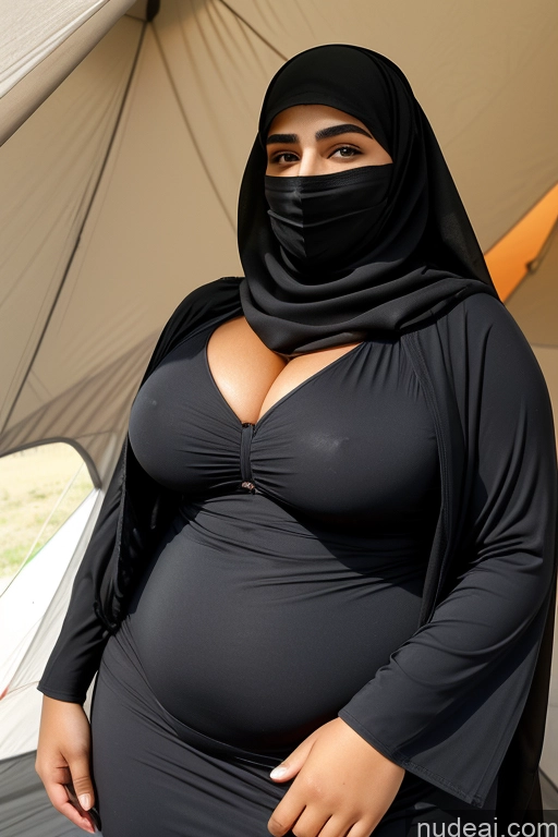 ai nude image of pregnant woman in black dress and black hijab standing under a tent pics of 18 Niqab Arabic Thick Big Hips Tent Huge Boobs