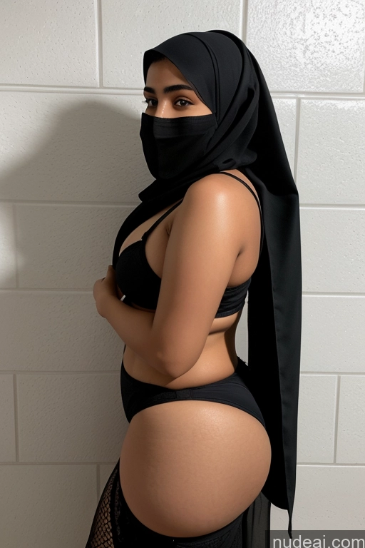 ai nude image of araffe wearing a black scarf and a black bikini and panties pics of Prison Big Hips Big Ass Thick Niqab Arabic 18