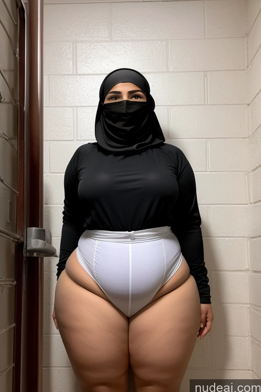 ai nude image of araffe woman in a black shirt and white panties standing in a bathroom pics of Prison Big Hips Big Ass Thick Niqab Arabic 18