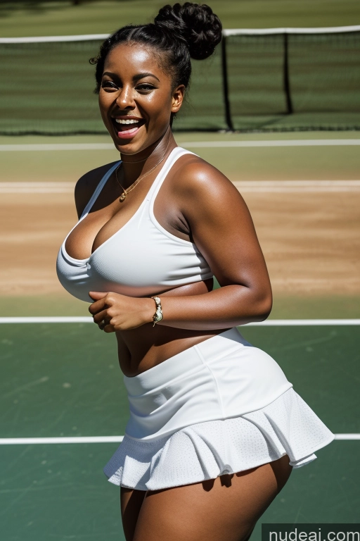 related ai porn images free for Woman One Busty Beautiful Big Ass Big Hips Perfect Boobs Laughing Dark Skin Black Detailed Cleavage 30s Tennis White Hair Hair Bun