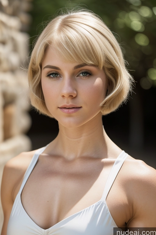 ai nude image of blond woman with short hair and white tank top posing for a picture pics of 18 Blonde Short Hair Medieval French Muscular Fairer Skin