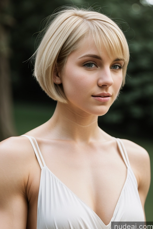 ai nude image of blond woman with short hair and white dress posing for a picture pics of 18 Blonde Short Hair Medieval French Muscular Fairer Skin