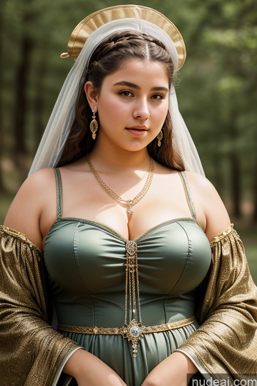 ai nude image of arafed woman in a green dress with a gold crown and a veil pics of Dress Medieval Jewelry Thick Big Hips Big Ass 18