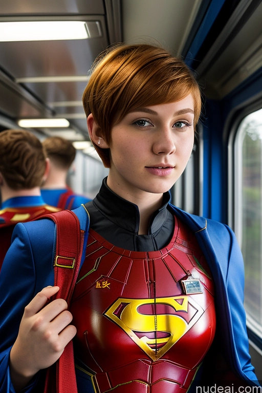 ai nude image of there is a woman in a superman costume on a train pics of 18 Superhero Suit Train Ginger Short Hair