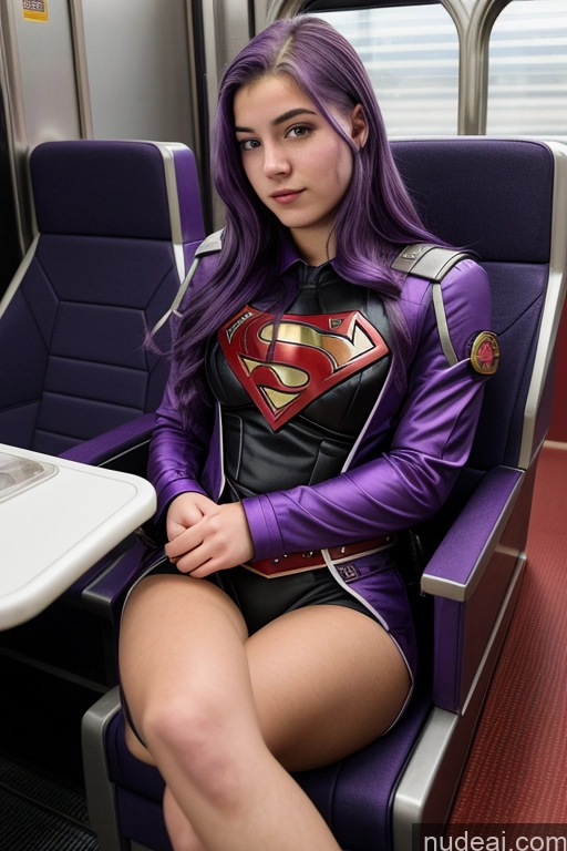 ai nude image of araffe dressed as a superman woman sitting on a train pics of 18 Superhero Suit Purple Hair Train