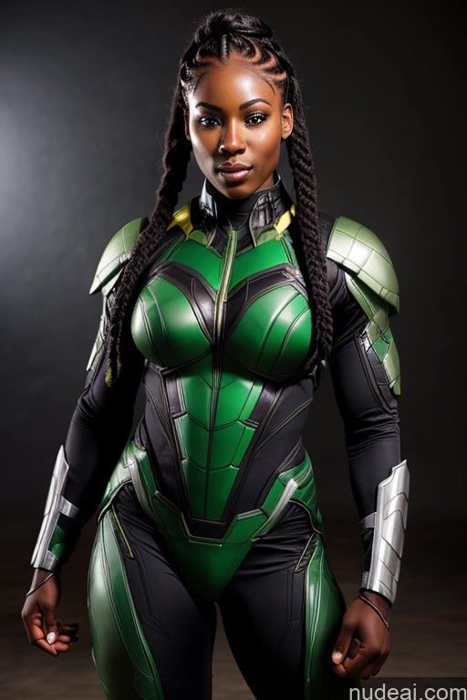 related ai porn images free for Superhero Mech Suit Muscular Braided Green Hair African