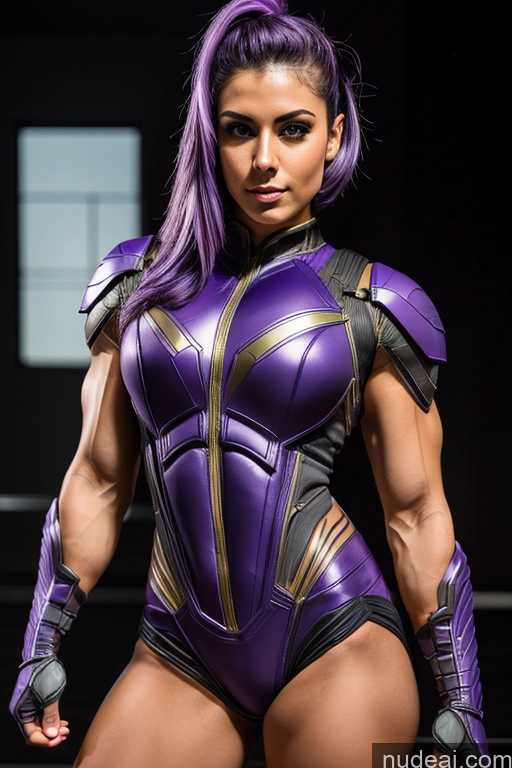 related ai porn images free for Superhero Mech Suit Muscular Middle Eastern Purple Hair Slicked