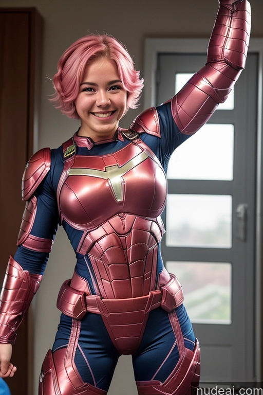 related ai porn images free for Superhero Mech Suit Muscular 18 Pink Hair Bobcut Happy