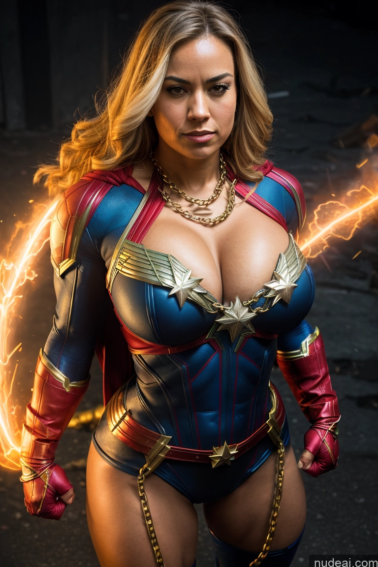 related ai porn images free for Busty Muscular Abs Captain Marvel Superheroine Superhero Chain Shackles Powering Up