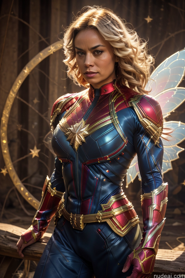 ai nude image of araffe woman in a costume with wings and a fairy costume pics of Fairy Busty Muscular Abs Bodybuilder Captain Marvel