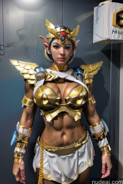 ai nude image of arafed woman in a costume with wings and gold armor pics of Huge Boobs Muscular Abs Menstoga, White Robes, In White And Gold Costumem, Gold Headpiece, Gold Belt, Gold Chain SuperMecha: A-Mecha Musume A素体机娘 Fairer Skin Deep Blue Eyes REN: A-Mecha Musume A素体机娘 SSS: A-Mecha Musume A素体机娘 Superheroine Superhero