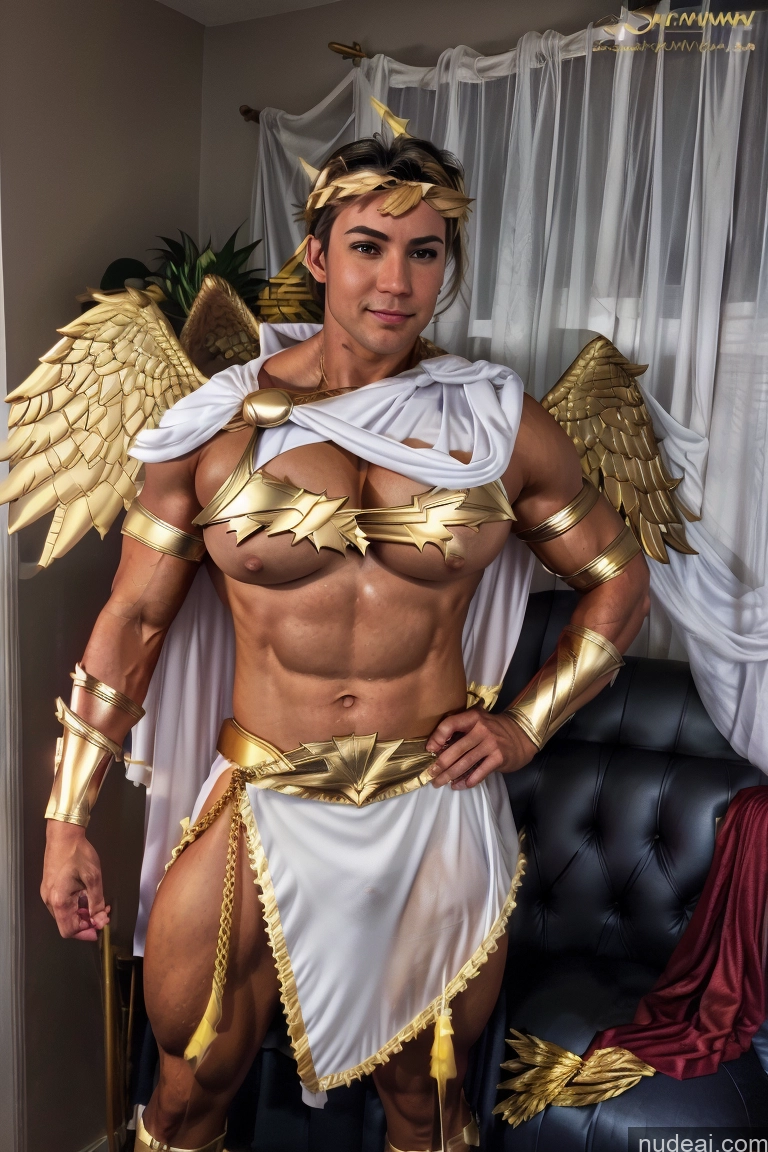 ai nude image of arafed male in a costume with wings and gold armor pics of Huge Boobs Muscular Abs Menstoga, White Robes, In White And Gold Costumem, Gold Headpiece, Gold Belt, Gold Chain Fairer Skin Superhero Captain Marvel Bodybuilder Batwoman Hawkgirl Mary Thunderbolt Spider-Gwen Perfect Boobs Busty Powering Up Power Rangers Captain Planet