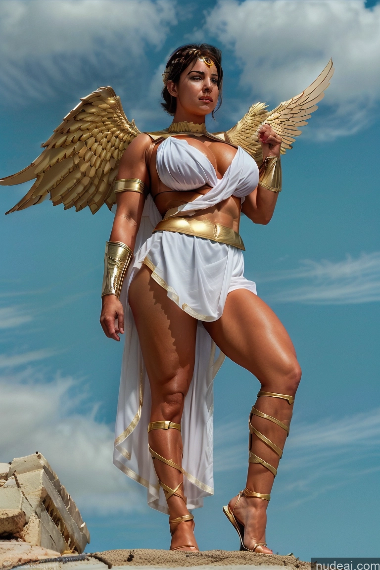 Huge Boobs Muscular Abs Menstoga, White Robes, In White And Gold Costumem, Gold Headpiece, Gold Belt, Gold Chain Fairer Skin Superhero Captain Marvel Batwoman Hawkgirl Mary Thunderbolt Spider-Gwen Perfect Boobs Busty Powering Up Power Rangers Captain Planet Superheroine