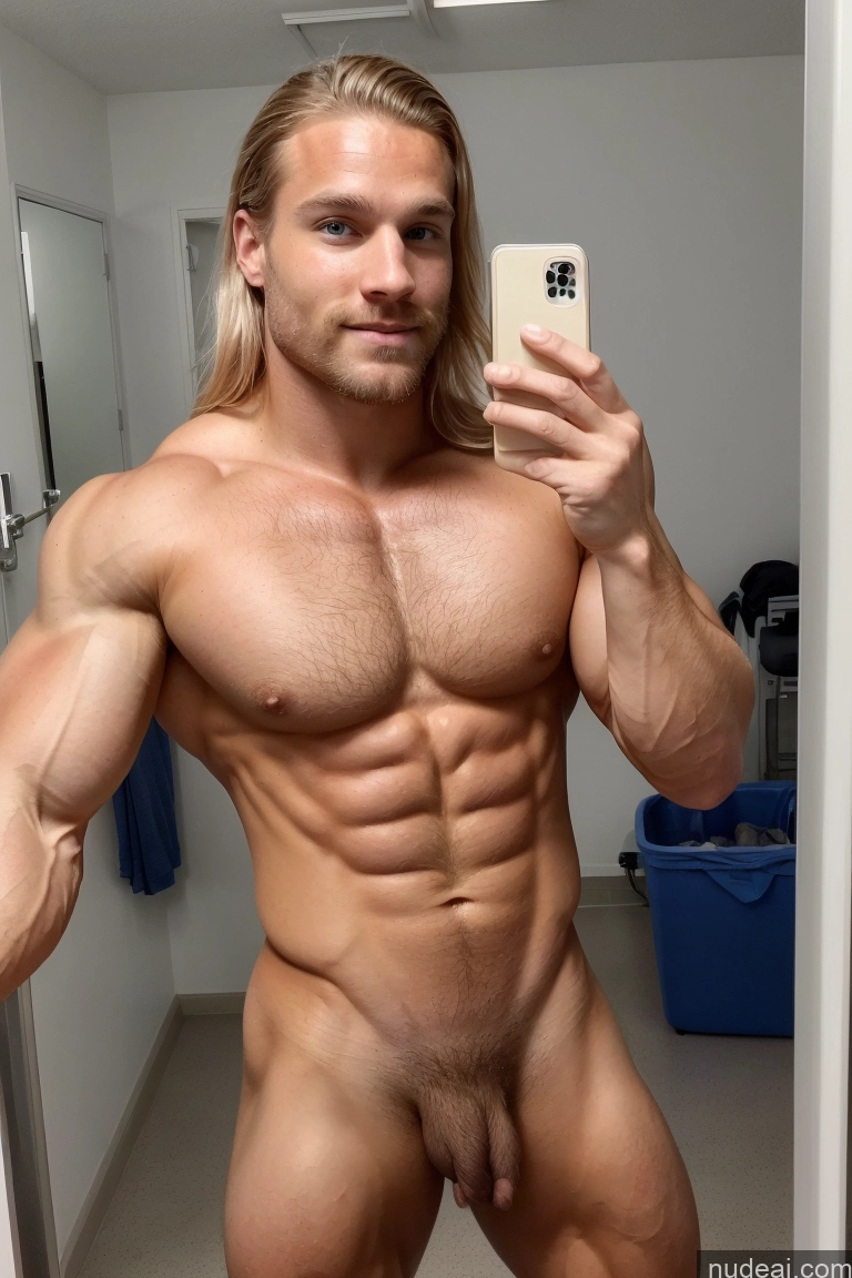 ai nude image of arafed man with long hair taking a selfie in a mirror pics of Bodybuilder Several Pubic Hair Hairy Women Muscular 20s Scandinavian Hospital Mirror Selfie Perfect Boobs